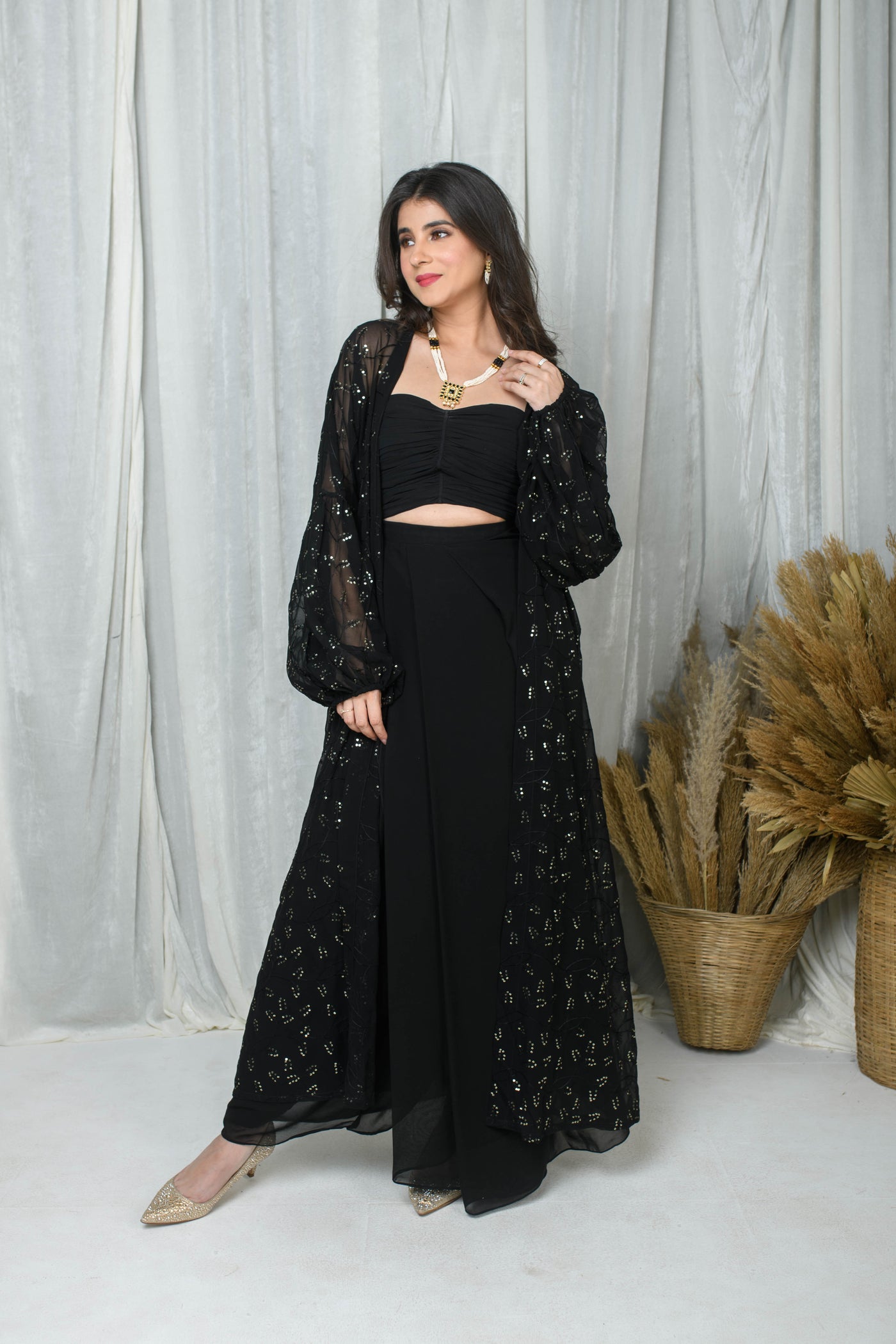 Black Jacket and Drape skirt Set