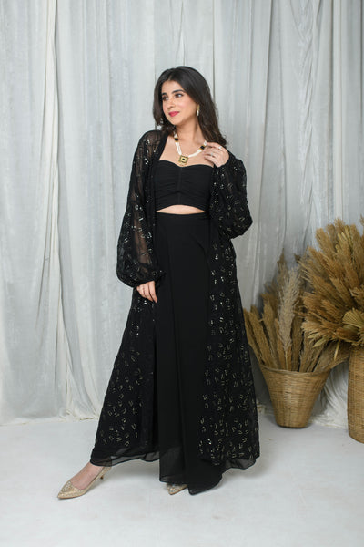 Black Jacket and Drape skirt Set