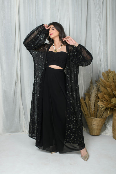 Black Jacket and Drape skirt Set