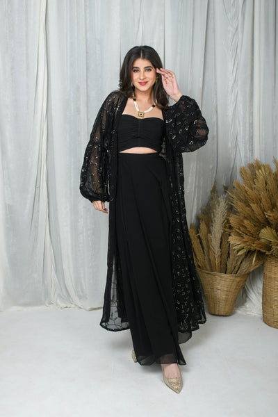 Black Jacket and Drape skirt Set