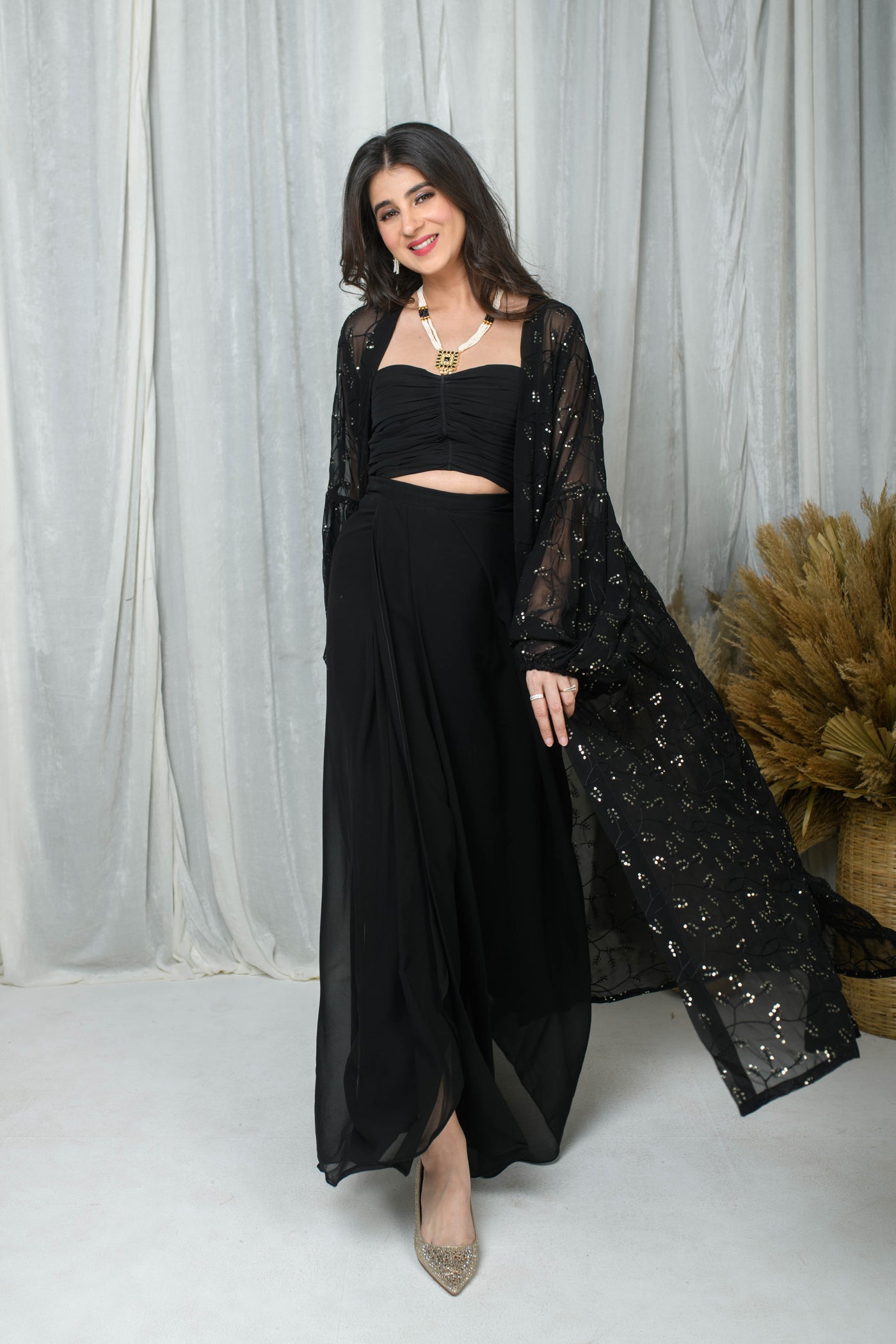 Black Jacket and Drape skirt Set