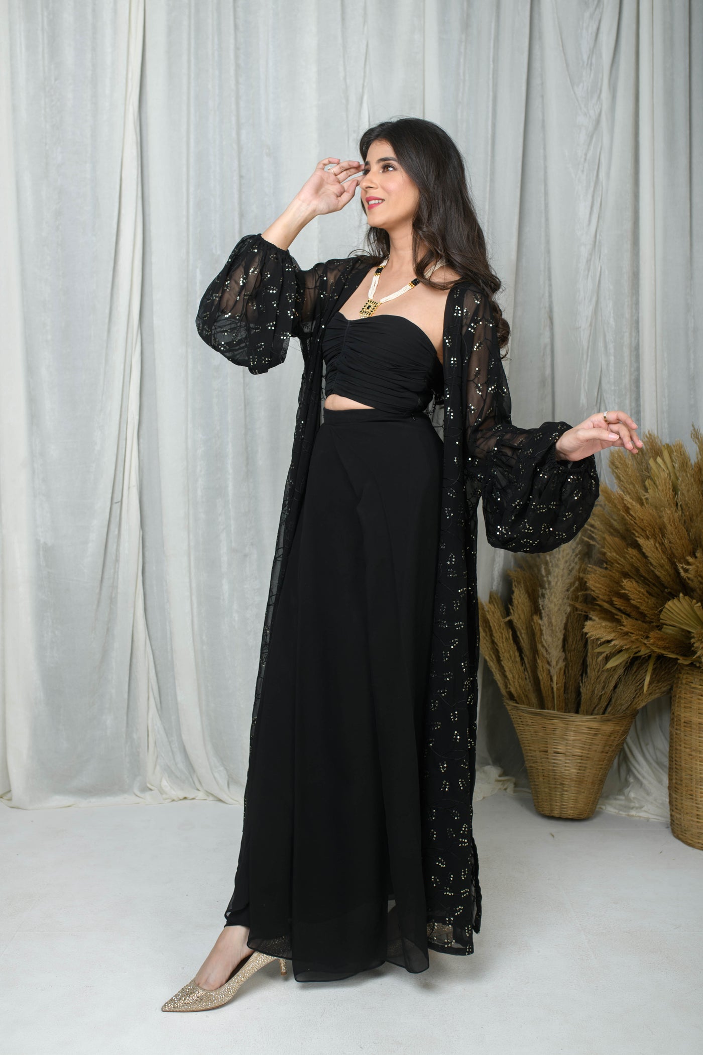 Black Jacket and Drape skirt Set