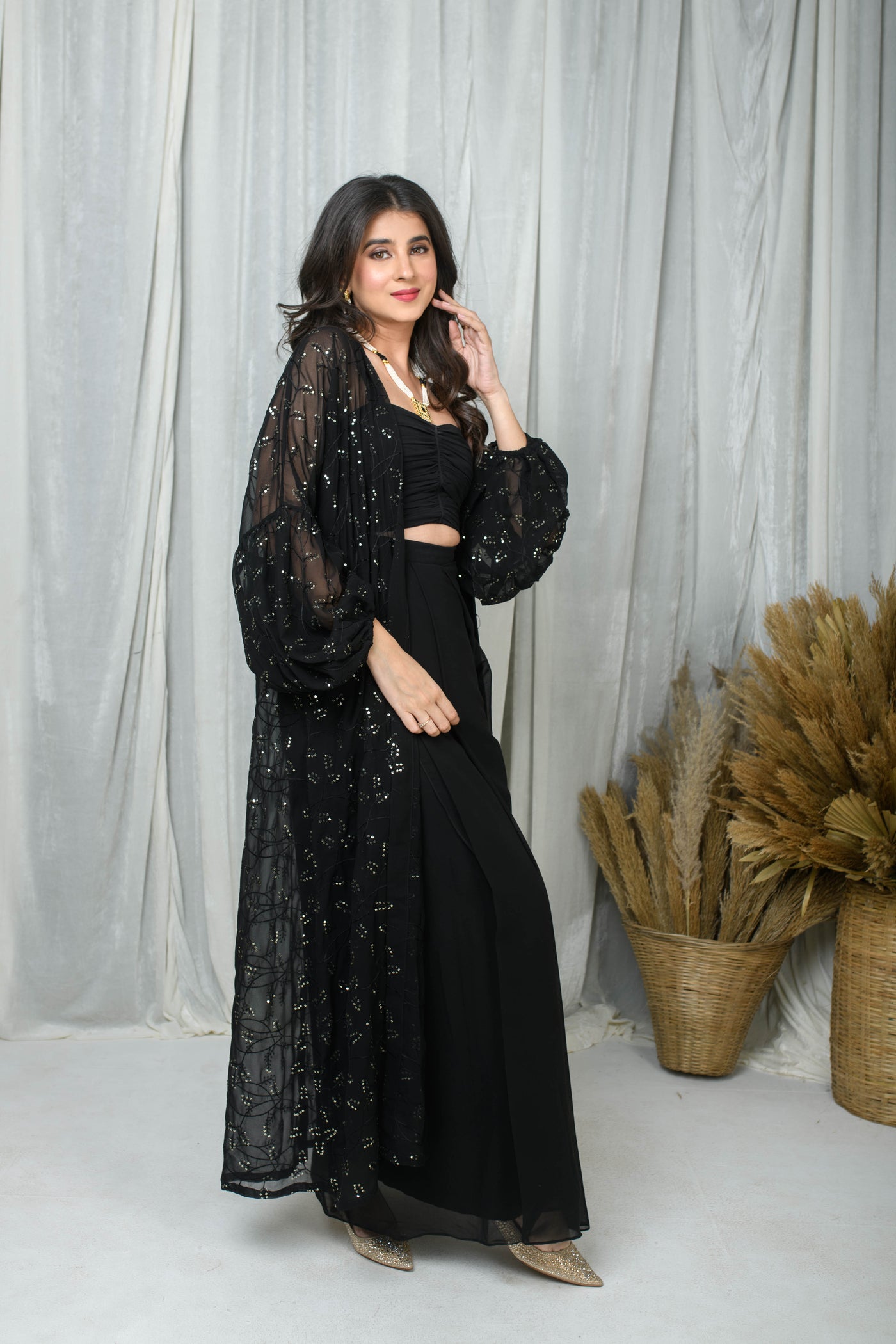 Black Jacket and Drape skirt Set