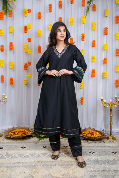 Black Silk Kurta Set