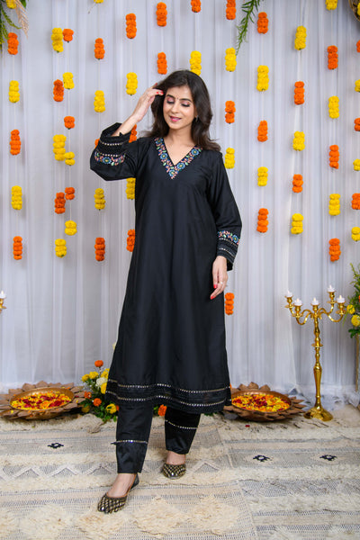 Black Silk Kurta Set