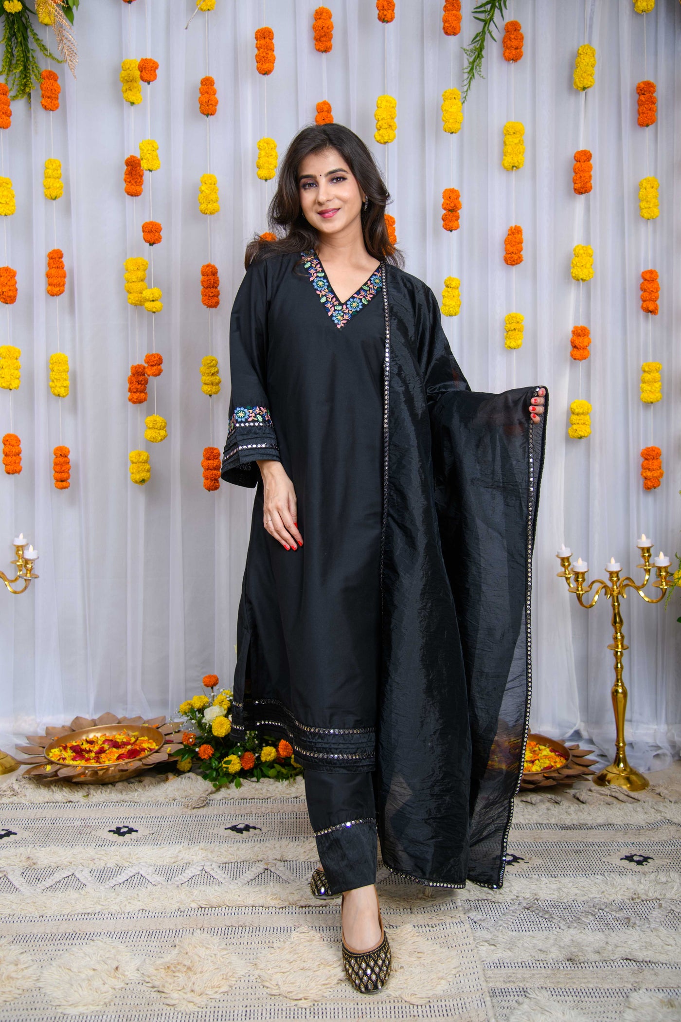 Black Silk Kurta Set