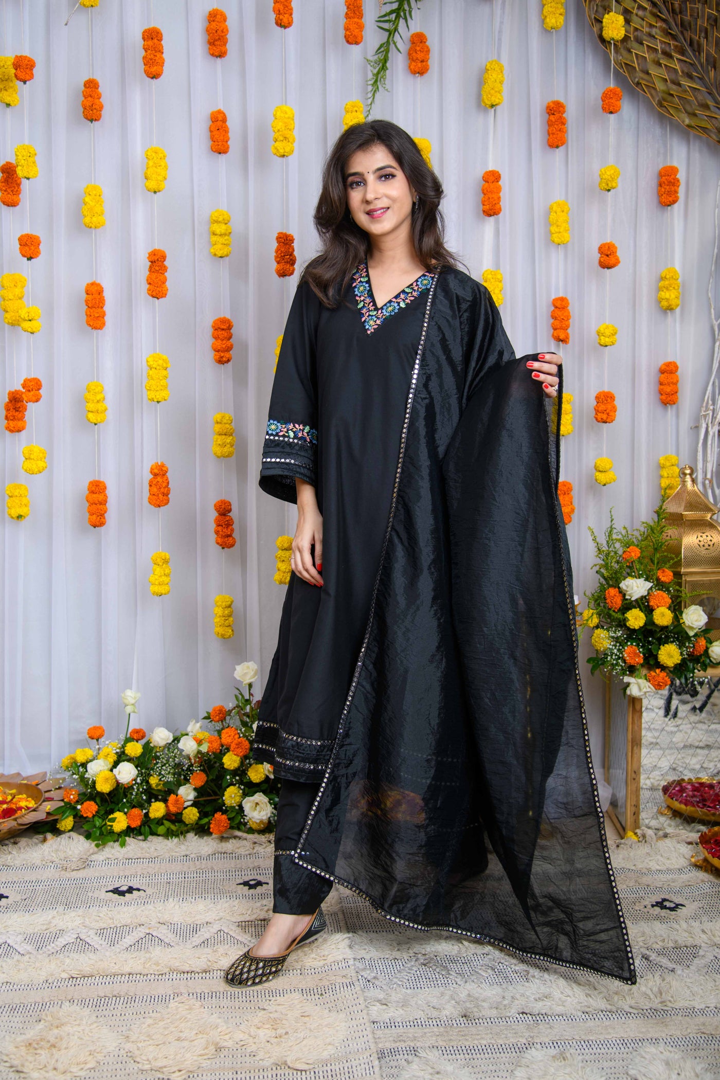 Black Silk Kurta Set