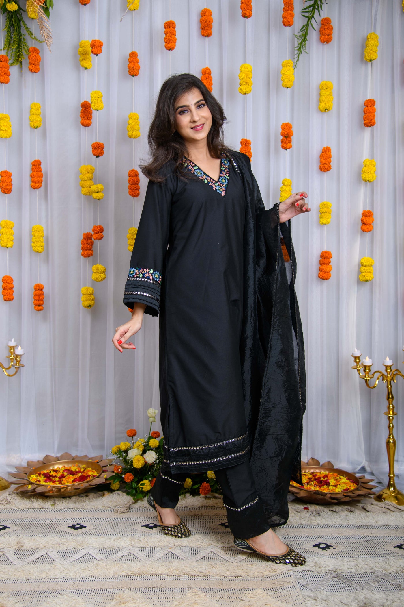 Black Silk Kurta Set