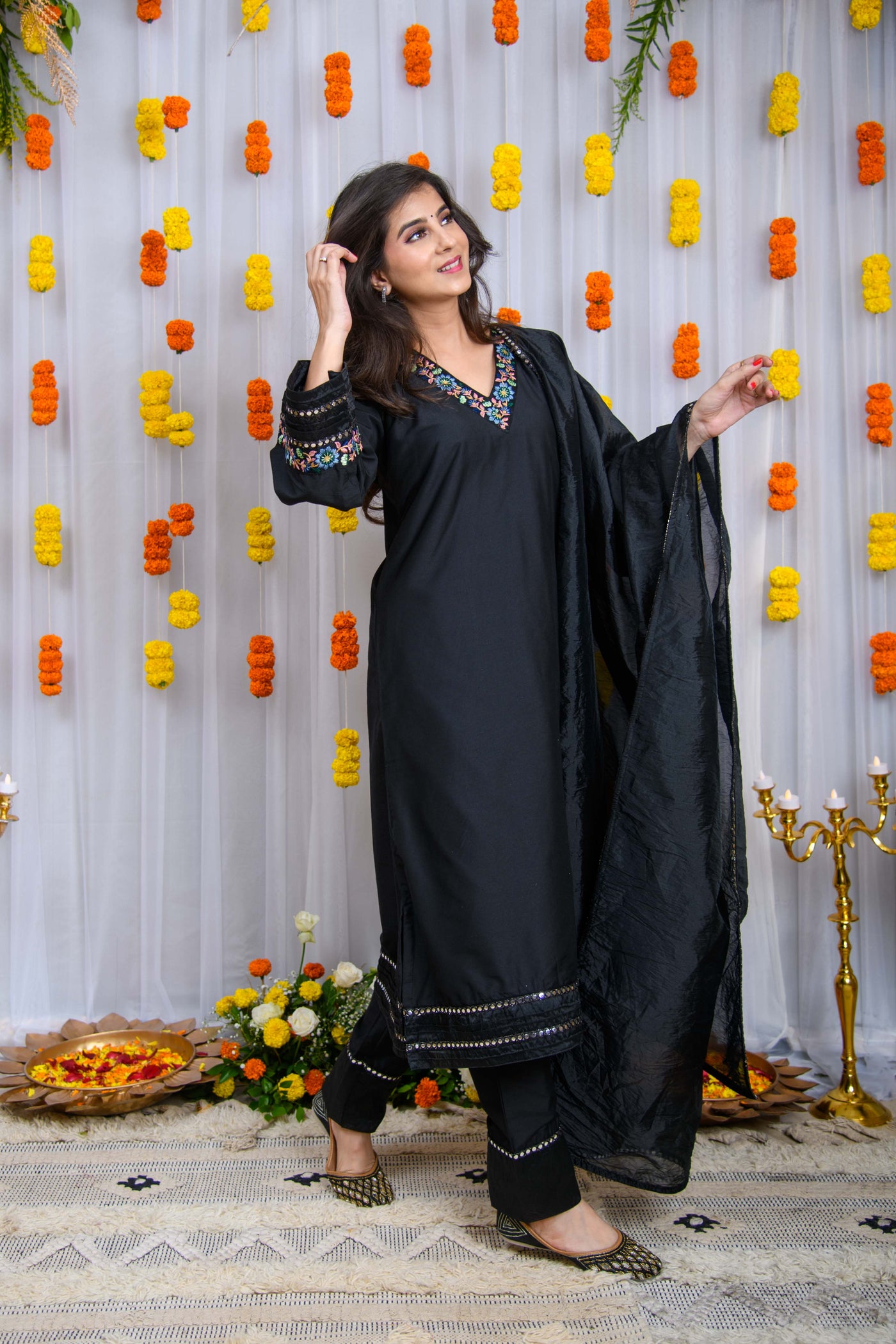 Black Silk Kurta Set