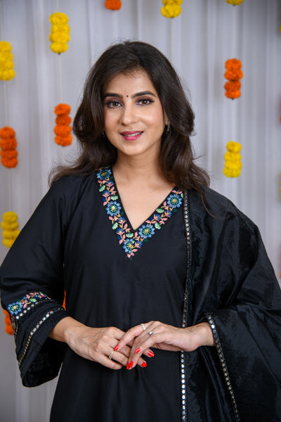 Black Silk Kurta Set