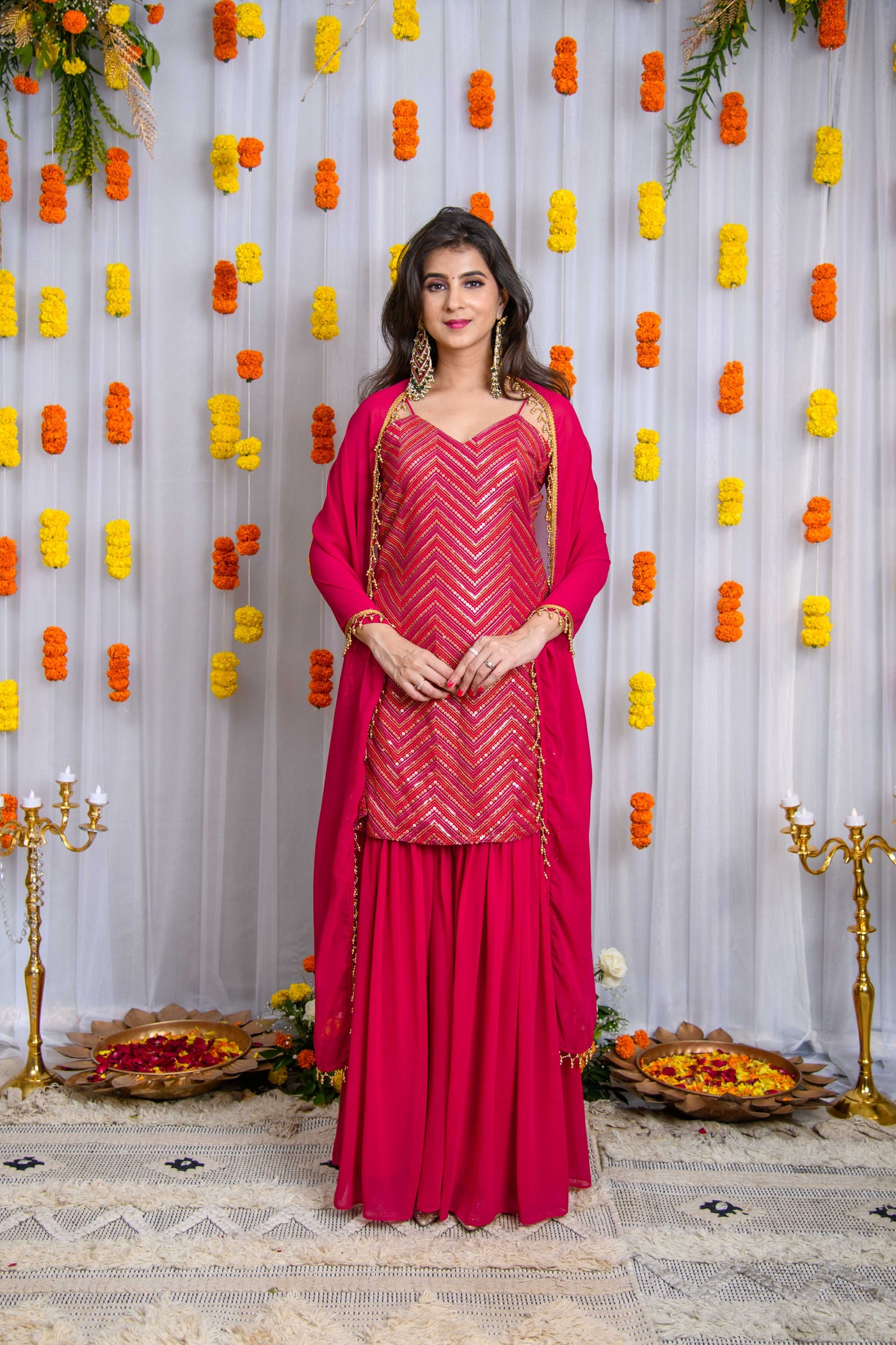 Pink Sharara With Heavy Kurta Set