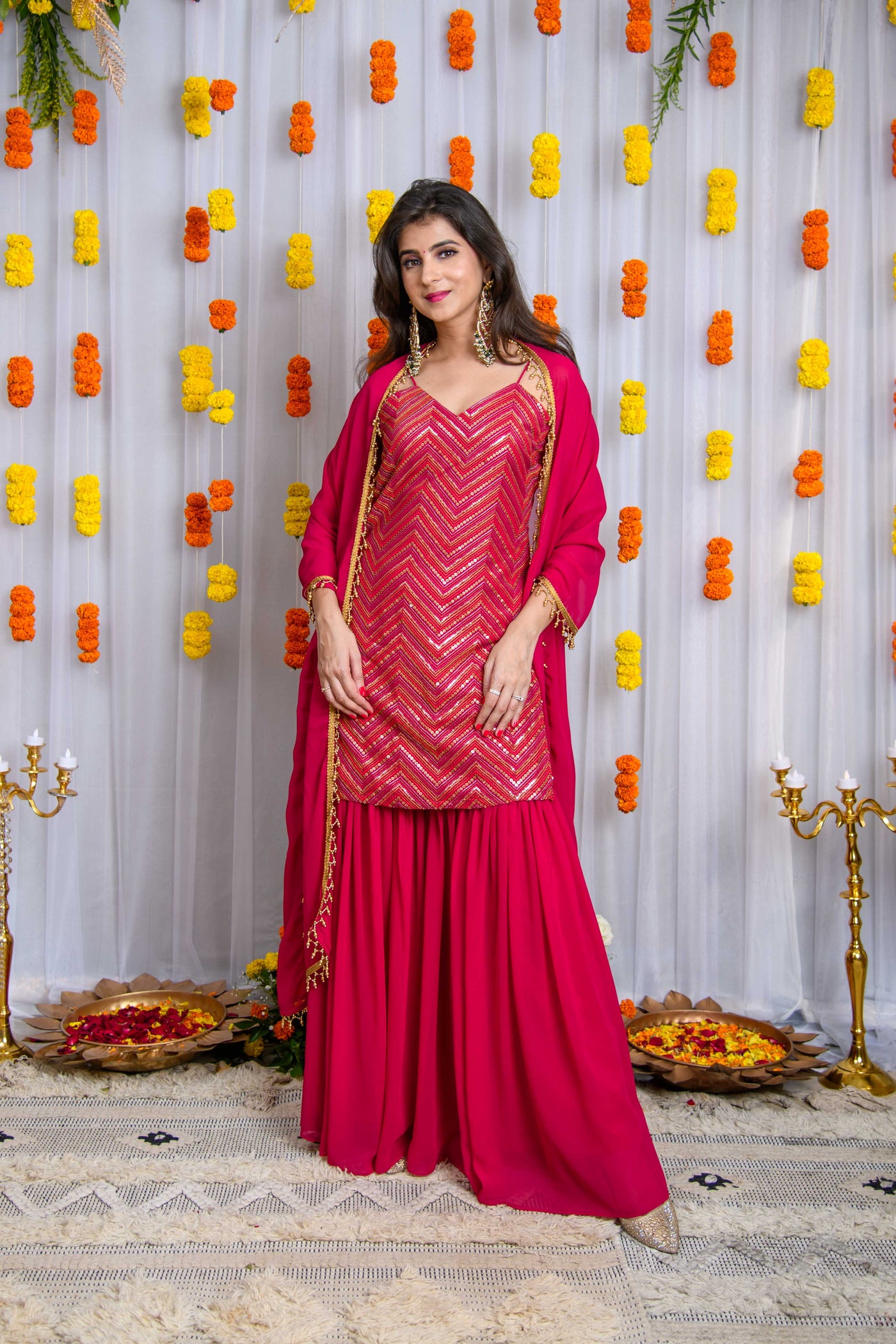 Pink Sharara With Heavy Kurta Set