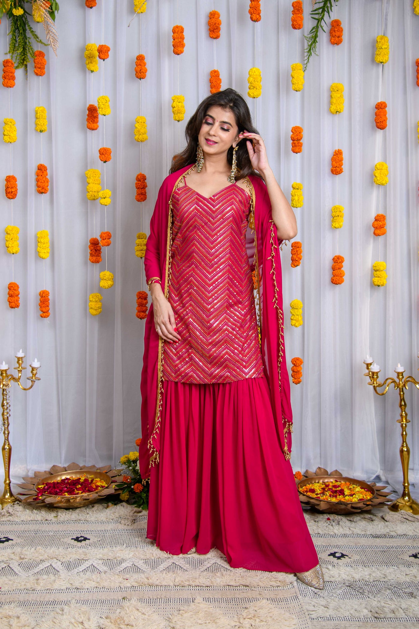 Pink Sharara With Heavy Kurta Set