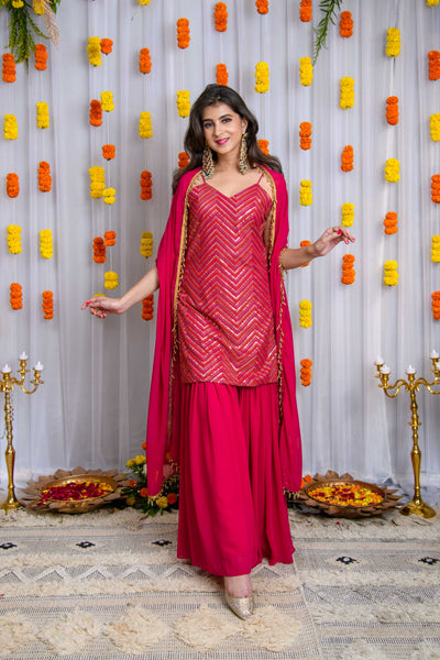 Pink Sharara With Heavy Kurta Set