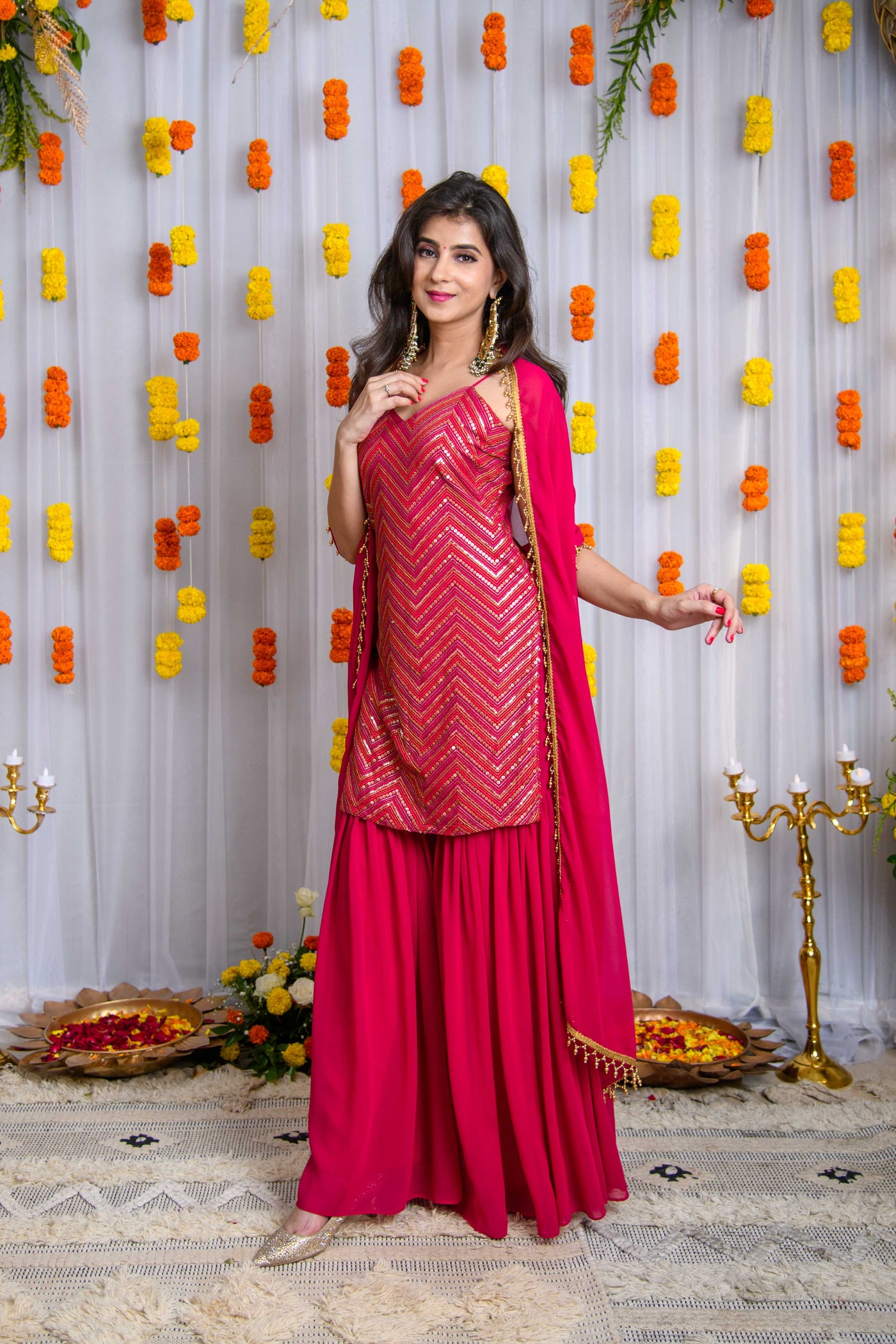 Pink Sharara With Heavy Kurta Set