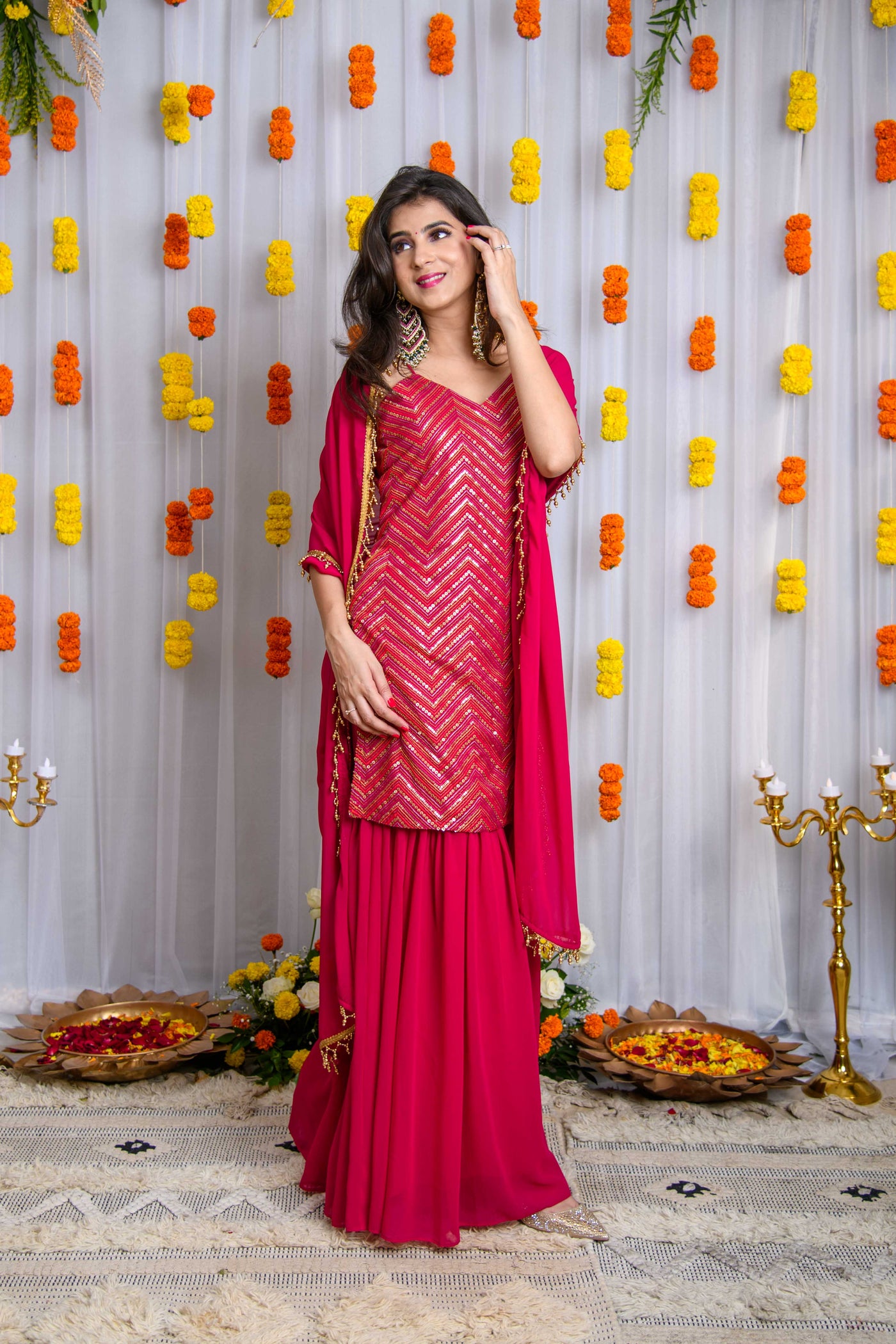 Pink Sharara With Heavy Kurta Set