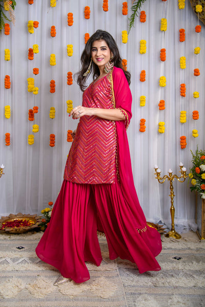 Pink Sharara With Heavy Kurta Set