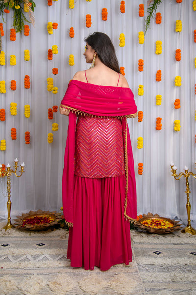 Pink Sharara With Heavy Kurta Set