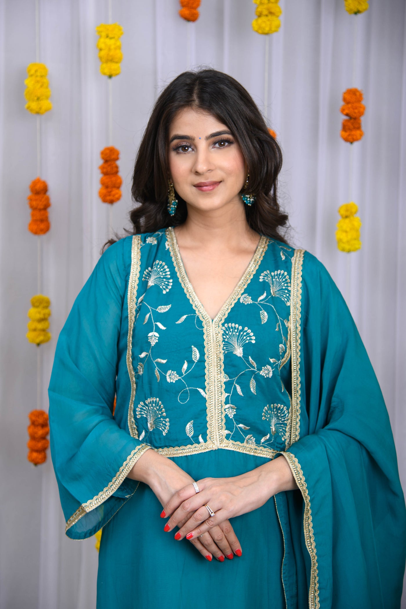 Teal Blue Organza Kurta Set