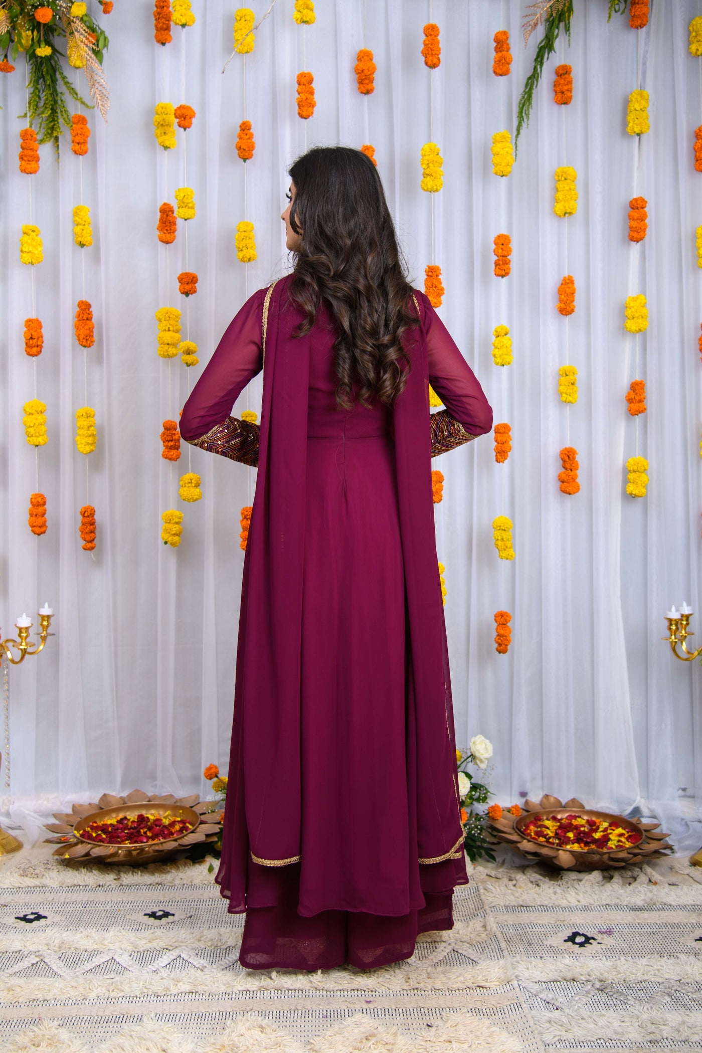 Wine Heavy Yolk Anarkali Set