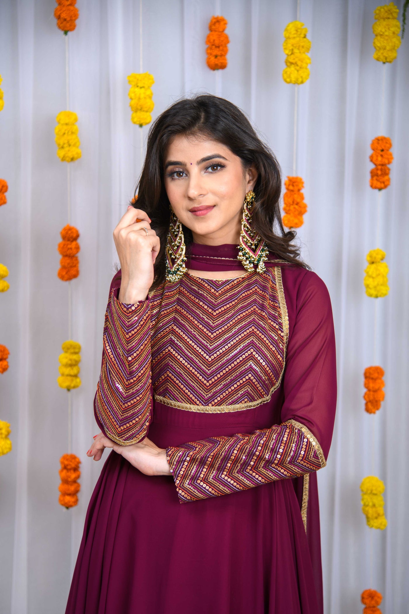 Wine Heavy Yolk Anarkali Set