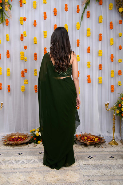 Mehandi Green Drape Saree With Blouse