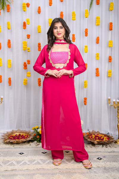 Rani Pink Kurta Set with Tube Top