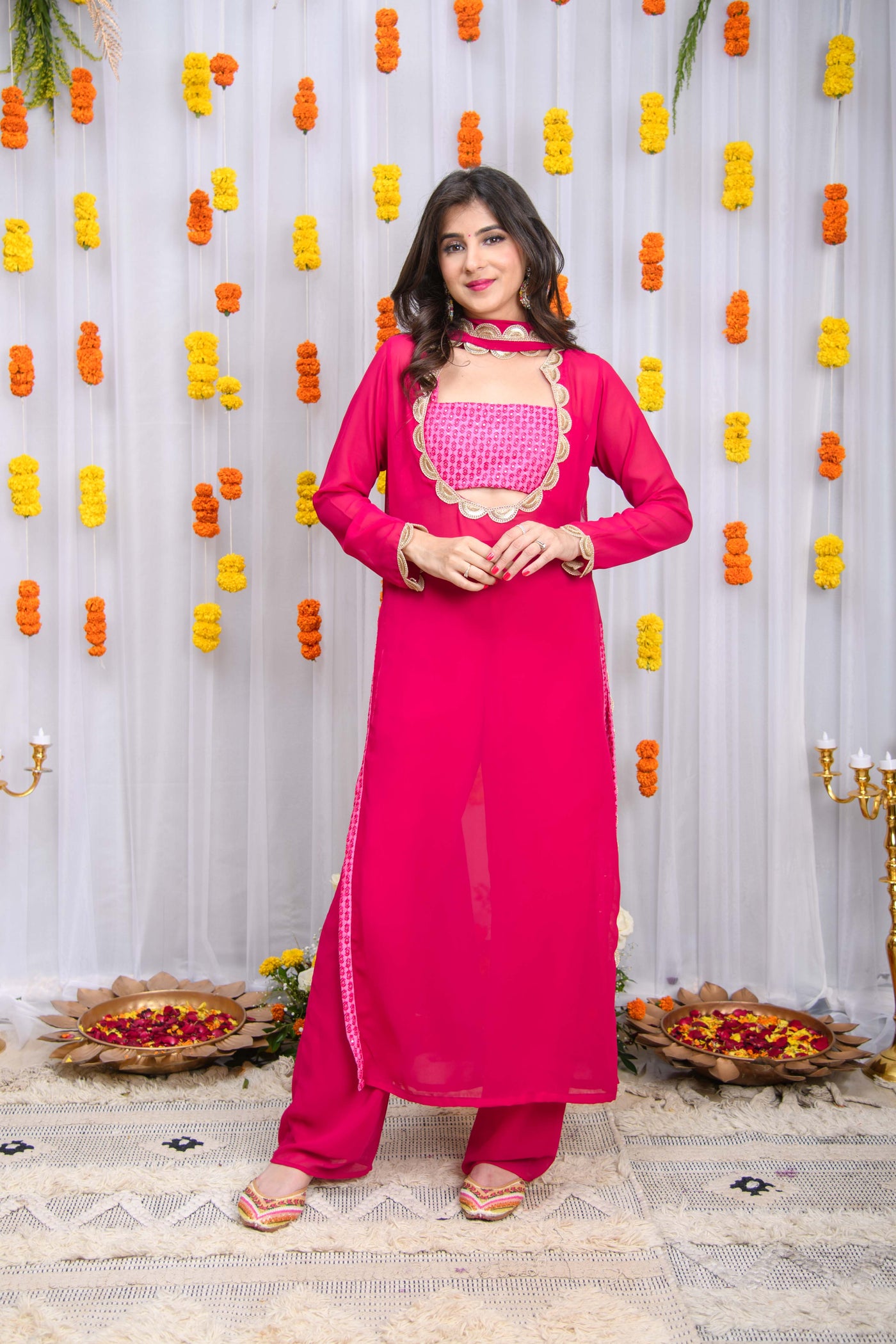 Rani Pink Kurta Set with Tube Top