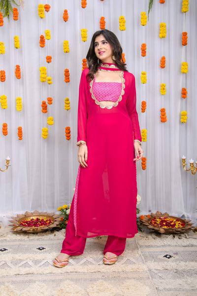 Rani Pink Kurta Set with Tube Top