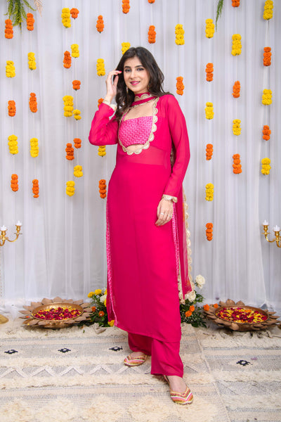 Rani Pink Kurta Set with Tube Top