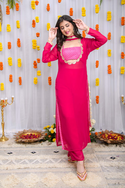 Rani Pink Kurta Set with Tube Top