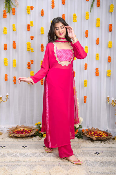 Rani Pink Kurta Set with Tube Top