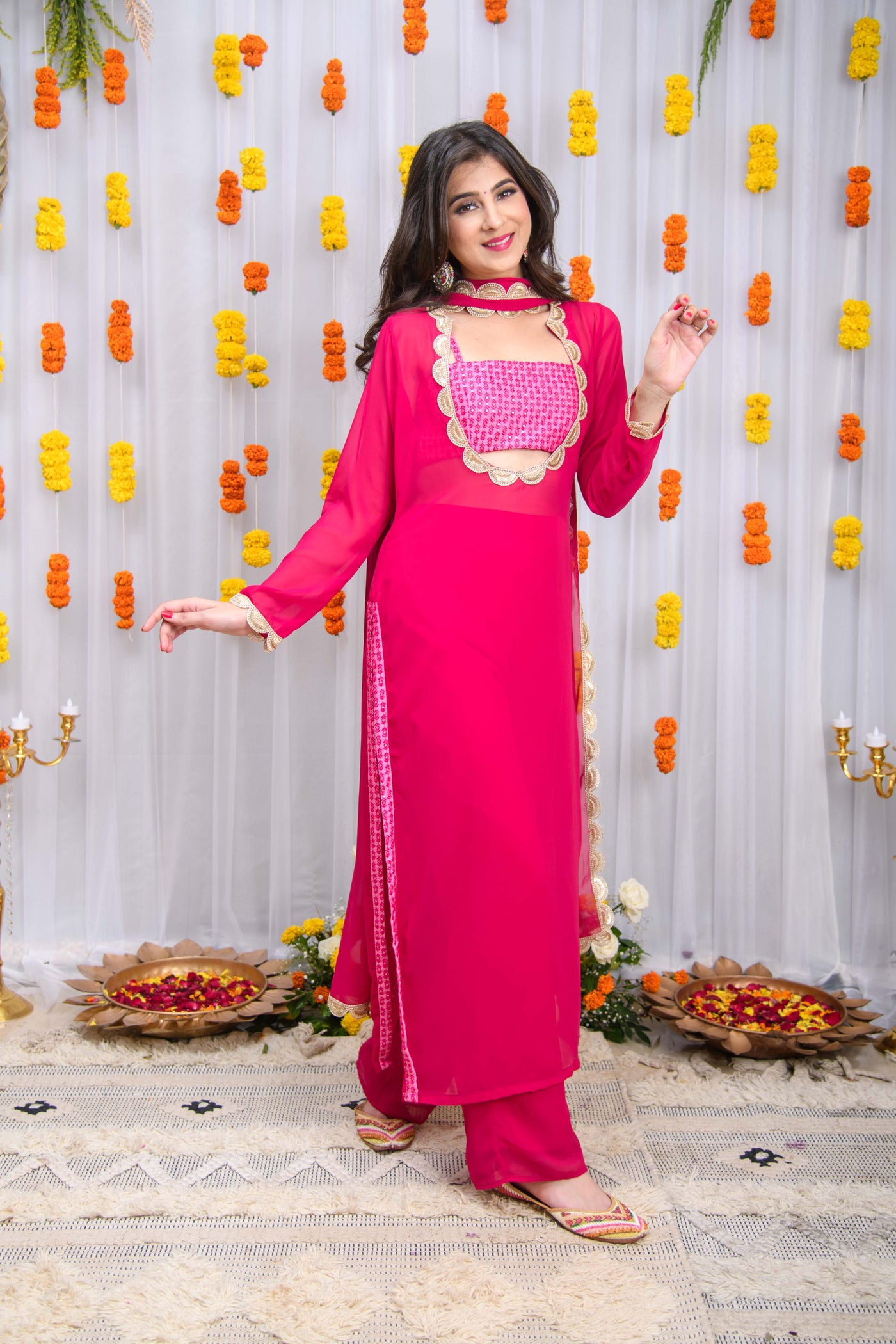 Rani Pink Kurta Set with Tube Top