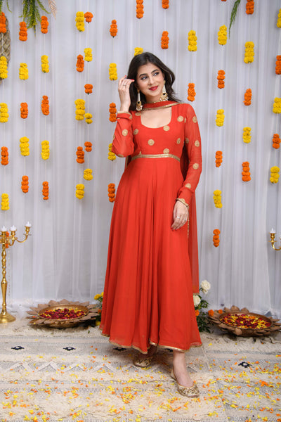 Rust Orange Anarkali Set