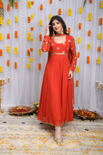 Rust Orange Anarkali Set