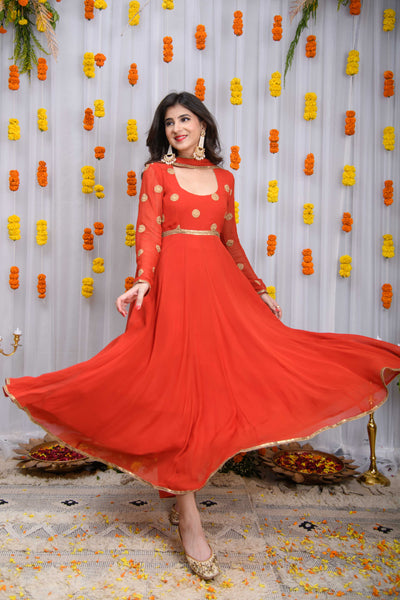 Rust Orange Anarkali Set