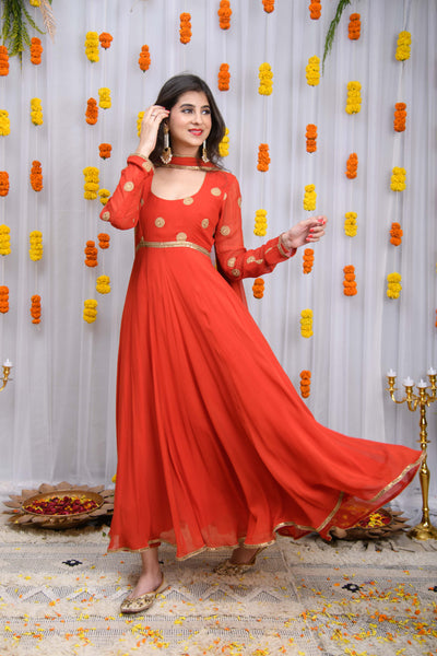 Rust Orange Anarkali Set