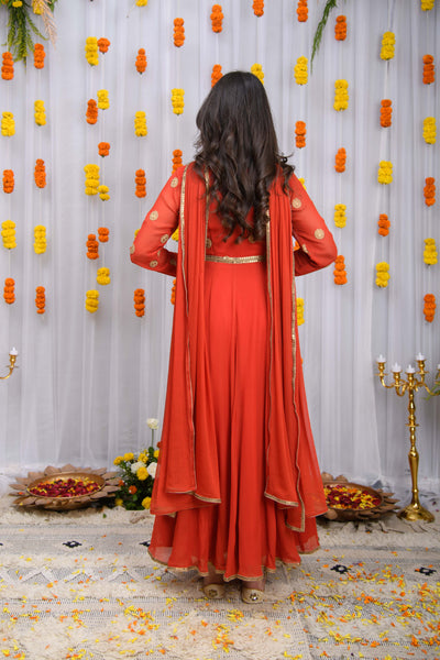 Rust Orange Anarkali Set