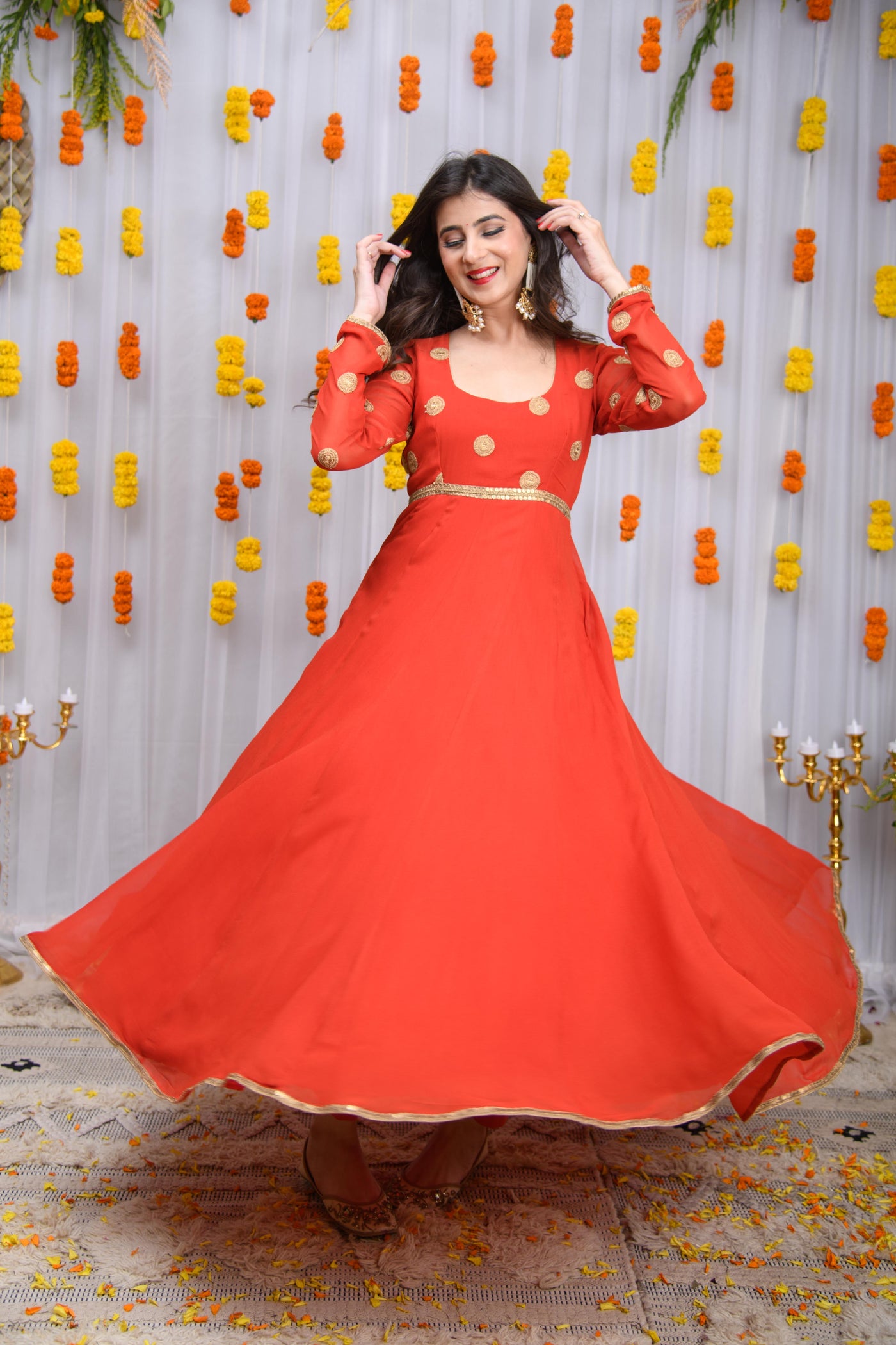 Rust Orange Anarkali Set