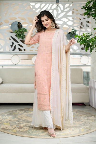 Light Peach Lucknowi Kurta With Palazzo Set