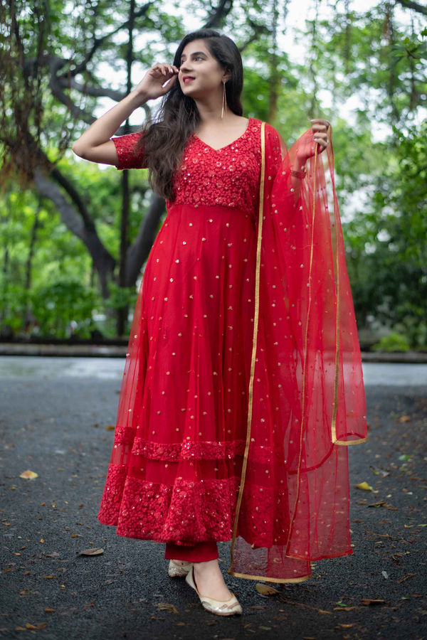 Red Heavy Georgette Anarkali