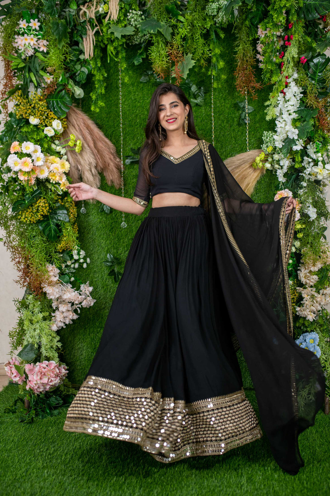 Black golden lehenga choli best sale