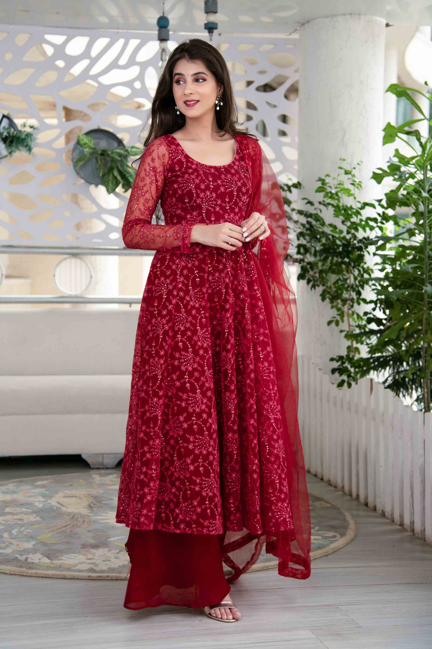Buy Art Silk Red Anarkali Suit Online